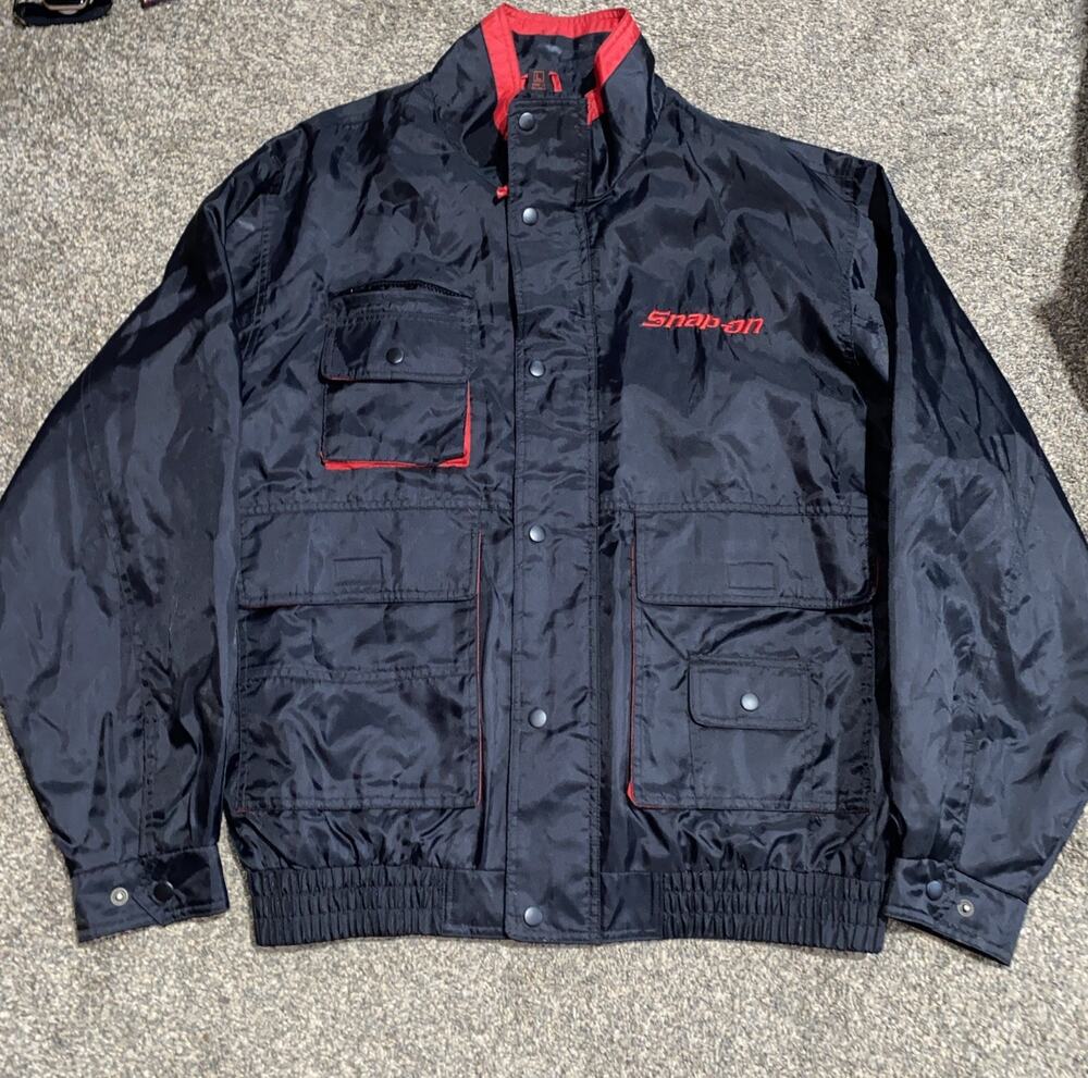Vintage SNAP-ON Technician Embroidered Work Jacket Size L Black Windbreaker 90s